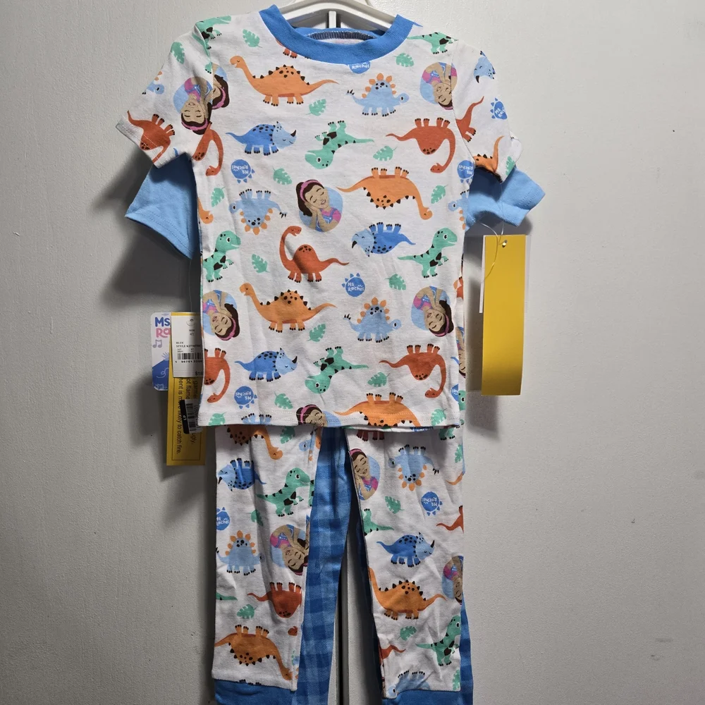 4T Sleepy-Saurus Kids Pajamas Set - Blue and Orange Ms. Rachel